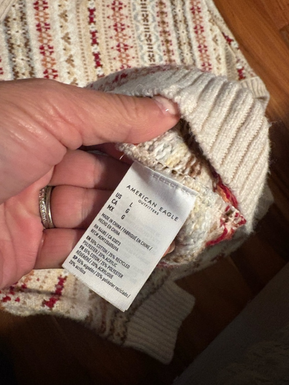 American Eagle Fair Isle Sweater Womens Large Cream Nordic Cozy Winter (0971) - Picture 5 of 6